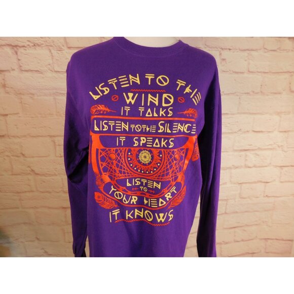 Tribal-Inspired Purple Long Sleeve Tee Listen To The Wind Purple Medium - Picture 1 of 12